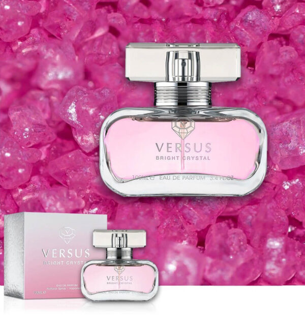 عطر ادکلن زنانه ورساچه برایت کریستال صورتی فراگرنس ورد ورسوس برایت کریستال (Fragrance World Versace Bright Crystal)