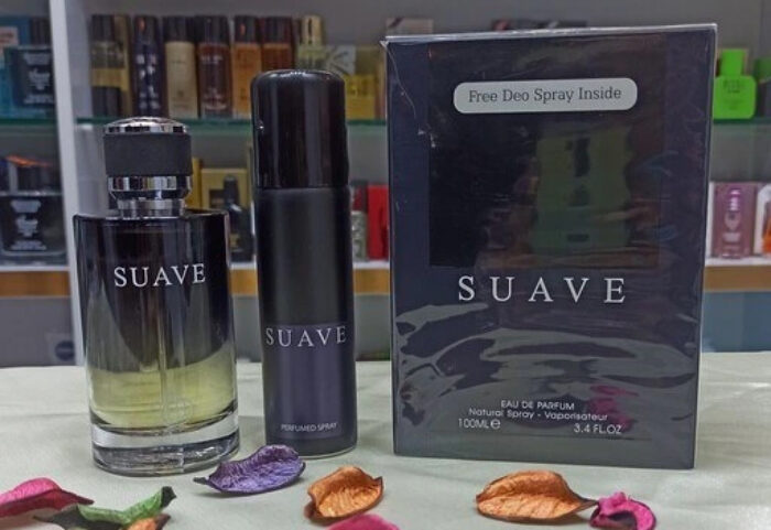 عطر ادکلن مردانه دیور ساواج فراگرنس ورد سوآو (Fragrance World Suave + Spray - Dior Sauvage) با اسپری